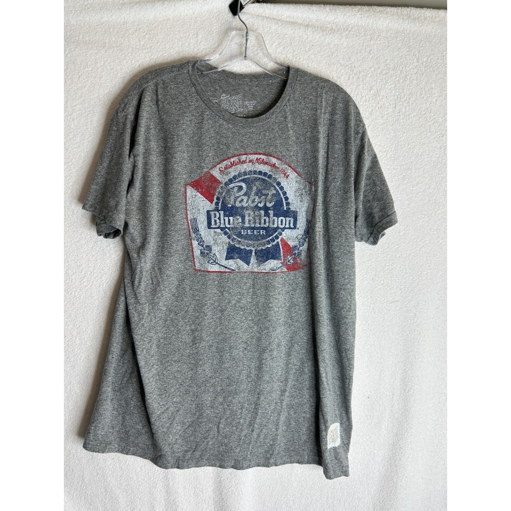 Original Retro Brand Pabst Blue Ribbon PBR Beer Graphic T-Shirt Gray Large L